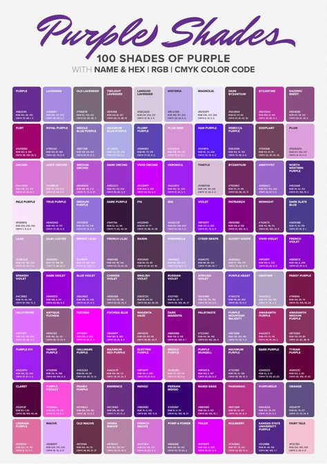 Purple Color Chart, Types Of Purple, Royal Colours, Color Names Chart, Purple Color Code, Different Shades Of Purple, Color Knowledge, Royal Purple Color, Purple Things