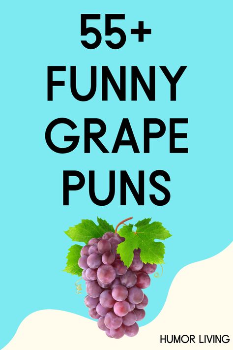 Grapes are delicious berries. They’re perfect fresh, in salads, and as jam or wine. Read funny grape puns for a laugh next time you see or eat one. Grape Quotes, Grape Orchard, Grape Puns, Snacking Quotes, Flirty Puns, Grape Festival, Juice Quotes, Fruit Quotes, Grape Picking