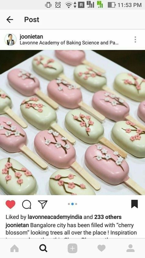 Cherry Blossom Cake Pops, Japan Party, Popsicles Cake, Ice Cream Cake Pops, Cherry Blossom Party, Cherry Blossom Cake, Cherry Blossom Theme, Japanese Birthday, Sushi Party