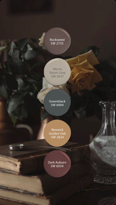 Witchy House Paint Colors, Maybe Color Palette, Dark Boho Color Scheme, Boho Goth Color Palette, Witchy Wall Colors, Colors That Go With Chocolate Brown, Warm Moody Paint Colors, Moody Romantic Color Palette, Moody Kitchen Color Palettes