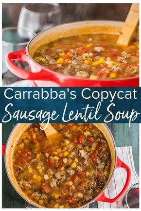 Carrara’s Lentil Soup, Carabas Lentil Sausage Soup, Carabas Lentil Soup, Lentil Soup Recipe Crockpot, Simple Lentil Soup, Sausage And Lentil Soup, Sausage Lentil Soup, Carrabbas Recipes, Sausage Lentil