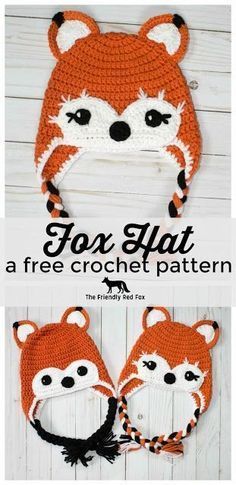 This free crochet fox hat pattern comes in three sizes- toddler, child, and teen/adult. Super cute for a fox fan! Crochet Fox Hat, Fox Hat Pattern, Crochet Animal Hats, Friendly Fox, Crochet Kids Hats, Fox Hat, Crocheted Hats, Tutorial Ideas, Crochet Hat Free