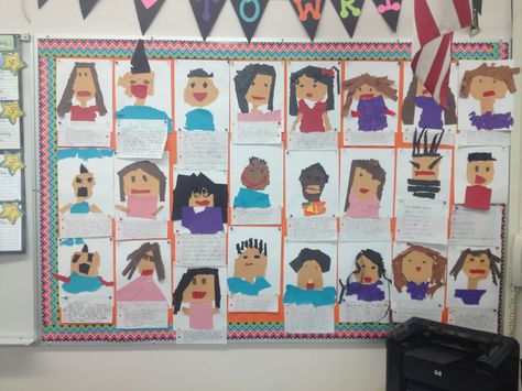 Construction paper tear self- portraits... Welcome back project Construction Paper Self Portrait Kindergarten, Self Portrait Kindergarten, Paper Tear, Preschool Art Projects, Classroom Crafts, Construction Paper, Preschool Art, All About Me!, Third Grade