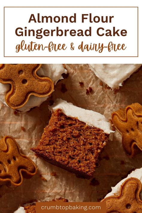 This Almond Flour Gingerbread Cake is filled with warm and cozy spices and rich molasses flavor. It's naturally gluten-free with an incredibly moist and tender crumb. Leave it unfrosted or top it with a dairy-free spiced cream cheese frosting! Almond Flour Gingerbread, Gluten Free Gingerbread Cake, Molasses Recipes, Gingerbread Cake Recipe, Gf Sweets, Almond Flour Cakes, Gluten Free Gingerbread, Dairy Free Cream, Sugar Free Sweets