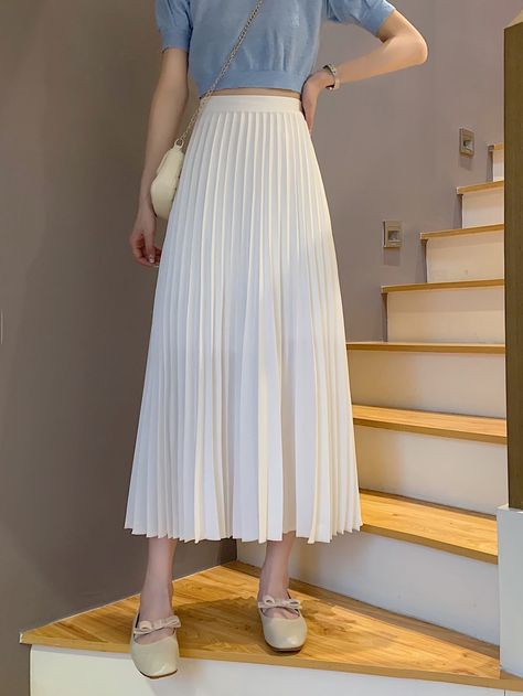 Honeyspot Solid High Waist Pleated Skirt Korean Pleated Skirt, High Waist Long Skirt, White Maxi Skirts, High Waisted Pleated Skirt, High Waisted Maxi Skirt, Pleated Long Skirt, Pleated Maxi Skirt, Y2k Aesthetic Outfits, Half Skirt