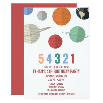 Space Theme Boy 4th Birthday Party Invitation Outer Space Party Theme, Outer Space Birthday Invitations, 5th Birthday Boys, Space Birthday Invitation, 5th Birthday Party Ideas, Boy Birthday Party Themes, Outer Space Birthday, Space Birthday Party, Boy Birthday Invitations