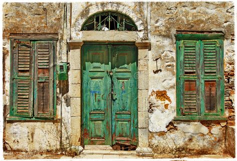 Greek Doors, Art Deco Doors, Old Gates, Window Stained, Door Picture, Old Abandoned Houses, Green Door, 3d Letters, Old Doors