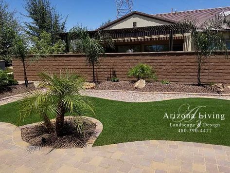 Landscape Design - Arizona Living Landscape & Design Landscape Remodel, Arizona Backyard Landscaping, Desert Landscaping Backyard, Grass Landscaping, Desert Landscape Design, Turf Backyard, Desert Backyard, Arizona Backyard, Tropical Landscape Design