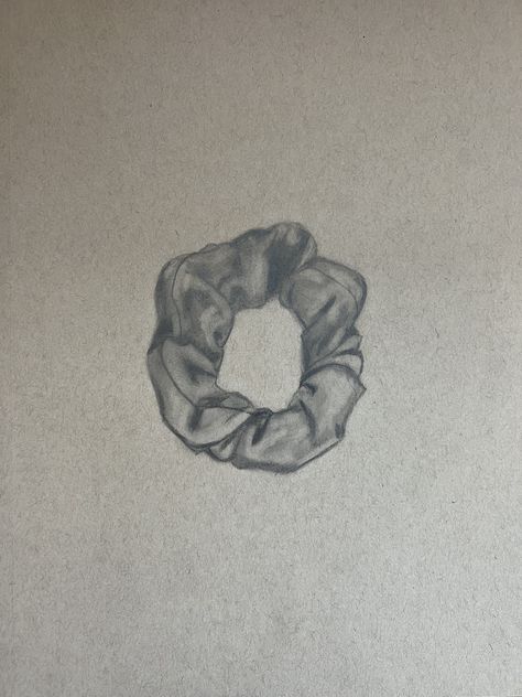 Hair Tie Drawing, Scrunchie Drawing, Charcoal Realism, Tie Drawing, Drawing With Pencil, Scrunchie Hair, Easy Drawings Sketches, Graphite Drawings, Realistic Drawings