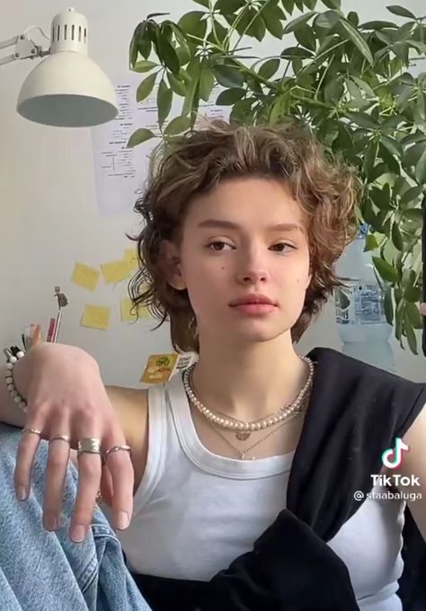 Boyish Curly Haircut, Lesbian Curly Haircut, Curly Short Wolf Cut, Non Binary Haircuts Curly, Fire Haircut, Lesbian Hair, Non Binary Haircuts, Androgynous Haircut, Androgynous Hair