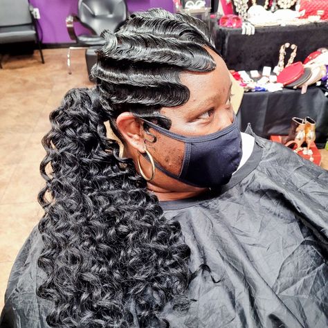 Waves with ponytail Finger Waves With Ponytail, Finger Wave Ponytail, Finger Waves Short Hair, Pretty Ponytails, Finger Wave Hair, Finger Wave, Braiding Styles, African Hair Braiding Styles, Finger Waves