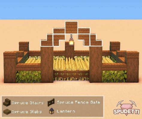 Minecraft Farming Ideas Design, Minecraft Compost Area, Minecraft Farm Entrance, Trash Can Minecraft, Bell Minecraft Ideas, Minecraft Wheat Farm Design, Minecraft Dog Room, Minecraft Altar Ideas, Fox Pen Minecraft