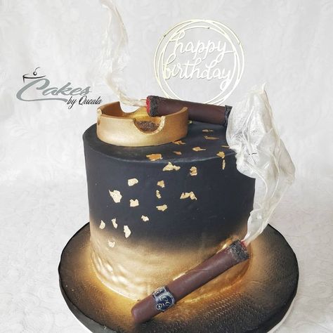 Fondant Cigar and ash tray with rice paper smoke!! CakesByQueata 30 Bday Cake For Men, Whiskey And Cigars Birthday Cake, Masculine Cakes For Men, Masculine Cake, Whisky Cake, Couples Cake, Fancy Birthday Cakes, Metallic Cake, Birthday Cake For Husband