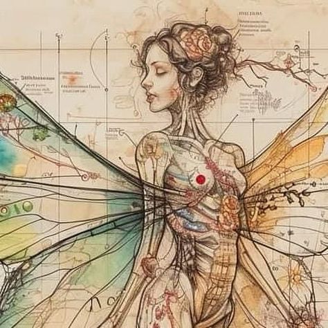 Marie Cigal on Instagram Fairy Creatures Mythology, Fairy Wing Anatomy, Mythical Anatomy, Fairy Anatomy, Fantasy Biology, Magical Creatures Mythology, Mystical Creatures Mythology, Creature Anatomy, Fantasy Creatures Mythology