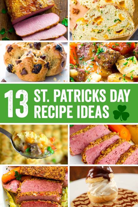 A delicious roundup of St. Patrick's day food recipes that feature classic corned beef and cabbage cooked different ways, stews, Irish soda bread, potato side dishes, and desserts. Make planning the Irish feast easy with these tasty ideas! #irishrecipe #irishfood Corned Beef And Cabbage Sides, Side Dishes For Corned Beef And Cabbage, Corned Beef Meal Ideas, St Patricks Side Dishes, Corn Beef Sides Dishes, St Patrick Day Side Dishes, Corned Beef Sides Dishes, St Patrick’s Day Sides, Side Dishes For Corned Beef