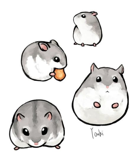 Hamster Drawing, Hamster Art, Hamster Kawaii, Tiny Baby Animals, Paper Animals, Cute Hamsters, Cute Doodles Drawings, Cute Doodle Art, Korean Art