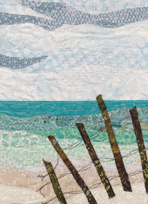 Beach Textile Art, Seaside Quilt, Fabric Landscape, Seascape Quilts, Landscape Quilting, Ocean Quilt, Beach Quilt, Sea Quilt, Landscape Art Quilts