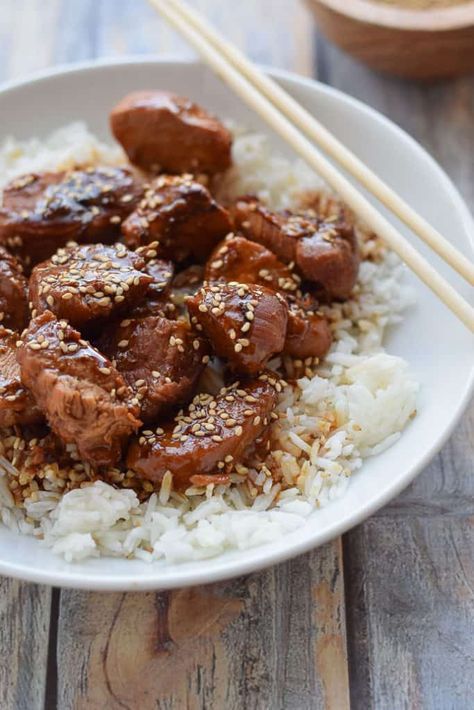 nstant Pot Sesame Chicken | Delicious and easy to make, this gluten free recipe will quickly become a weeknight favorite. Serve over steamed rice for a quick satisfying meal. | Seasonal Cravings #Sesamechicken #Dinner #Instantpot Instant Pot Sesame Chicken, Lunch Dishes, Cravings Recipes, Healthy Chicken Recipes Easy, Tasty Snacks, Gluten Free Recipe, Best Instant Pot Recipe, Sesame Chicken, Insta Pot