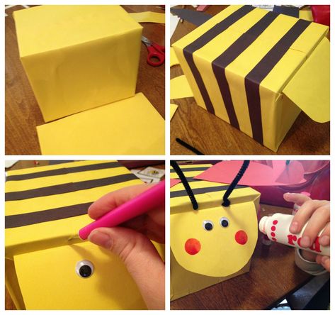 Bumblebee Valentines Boxes, Bee Valentine Box Ideas, Bug Valentines Box, Valentine Box Ideas For School, Diy Valentine's Mailbox, Homemade Valentine Boxes, Making Gift Boxes, Valentine Box Ideas, Girls Valentines Boxes