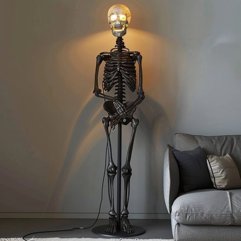 Gothic Living Room Ideas, Skeleton Lamp, Casa Rock, Gothic Lamp, Gothic Living Room, Black Room Decor, Halloween Tea Party, Gothic Decor Bedroom, South Lebanon