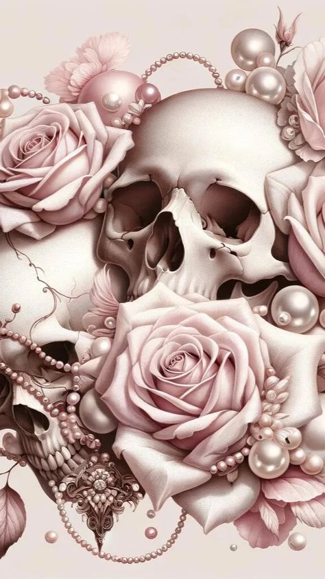 Magick Tattoo, Roses And Pearls, Shoulder Cap Tattoo, Flowers And Pearls, Skull Light, Decoupage Wood, Skull Art Drawing, Gothic Wallpaper, Design Stickers