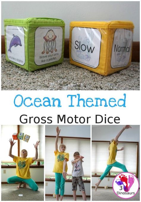 Free Ocean Themed Gross Motor Dice -6 movments in the ocean with a speed dice - 3Dinosaurs.com #freeprintable #grossmotor #3dinosaurs Gross Motor Activity, Ocean Activities, Gross Motor Activities, Spring Preschool, Movement Activities, Kids Yoga, Free Homeschool, Music And Movement, Lesson Planning