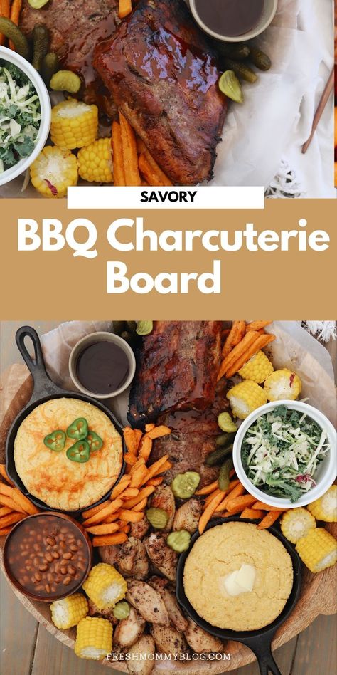 The Easiest Slow Cooker Ribs Recipe You Will Ever Make for tender fall off the bone ribs! Perfect for families because everyone can choose what they want from the board! Cooked Meat Charcuterie Board, Bbq Themed Charcuterie Board, Ribs Charcuterie Board, Ribs Platter Ideas, Rib Charcuterie Board, Charcuterie Bbq Board, Side Dish Charcuterie Board, Bbq Charcuterie Table, Charcuterie Meal Boards