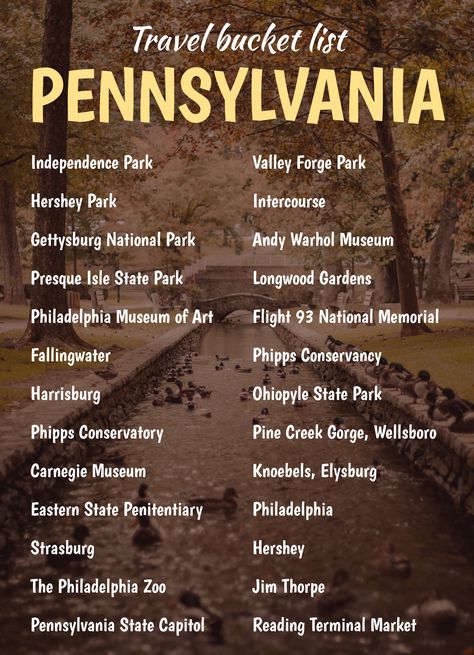 Pennsylvania Road Trip, Visit Pennsylvania, Pennsylvania Bucket List, Google Docs Templates, Nebraska Travel, Bucket List Template, Usa Bucket List, Pennsylvania Travel, Retirement Travel