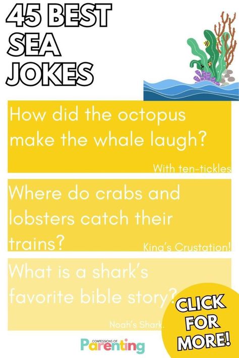 Get your free joke cards now and share a wave of giggles. Perfect for beach bums and sea lovers alike! Feeling Salty, Funny Riddles, Crab And Lobster, Sea Lover, A Whale, Sea Animal, Animal Jokes, Bible Stories, Beach Trip