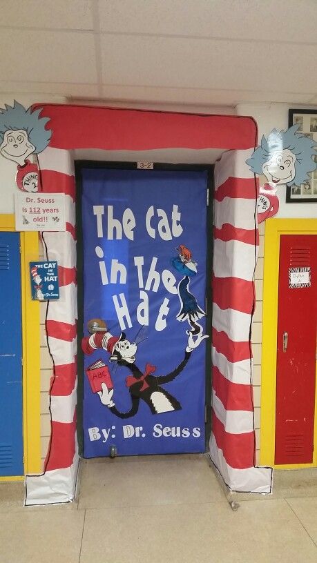 Cat In The Hat & Thing 1/2 Door Cat In The Hat Classroom Door, Cat In The Hat Door Decoration, Dr. Seuss Door, Dr Seuss Classroom Door, Dr Seuss Decorations, Teacher Appreciation Ideas, Teacher Door Decorations, Dr Seuss Classroom, Dr Seuss Activities