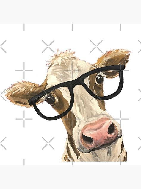 Super soft and durable 100% spun polyester Throw pillow with double-sided print. Cover and filled options. This funny cow will be the talk of any decor. From original art by Lee Keller Cow With Glasses, Glasses Tattoo, Glasses Art, Sticker Making, Nerd Glasses, Funny Cow, Cows Funny, Cow Art, Painting Art Projects