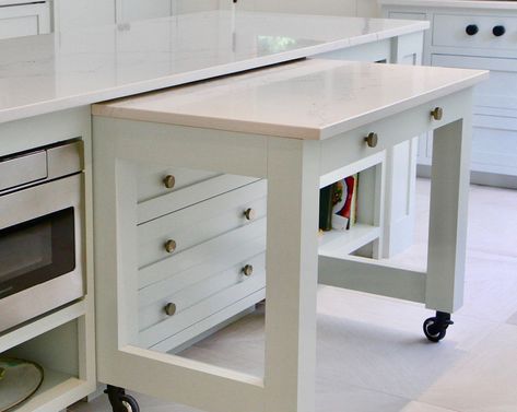 Cabinet And Dining Table, Pull Down Work Table, Galley Kitchen Remodel Floor Plans, Kitchen Cabinet Table, Pull Out Craft Table, Pull Out Sewing Table, Custom Sewing Room, Slide Out Countertop, Pull Out Dining Table From Cabinet