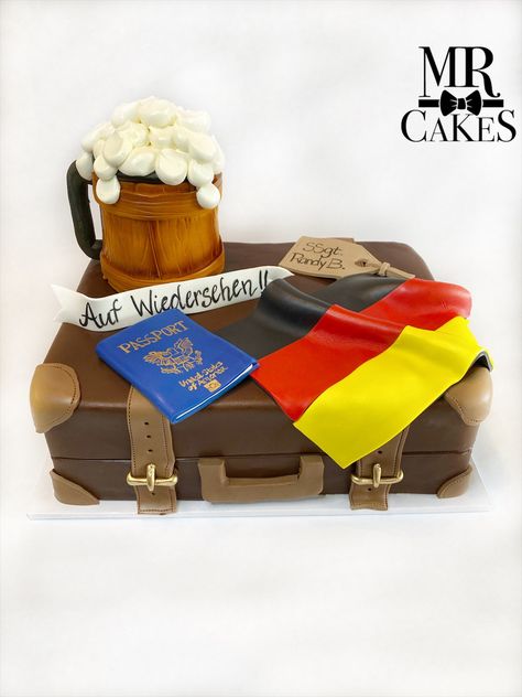 Germany Themed Cake, Beer Themed Cake, Suitcase Cake, German Cake, Travel Cake, Flag Cake, Graduation Party Planning, Beer Theme, Germany Flag