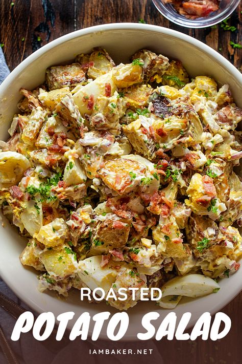 Roasted Sheet Pan Potato Salad, Potato Salad Roasted, Perfect Potato Salad, Roast Potato Salad Recipe, Roasted Red Potato Salad Recipe, Roasted Red Potato Salad, Summer Roasted Potatoes, Rustic Potato Salad, Roasted Potatoes Salad