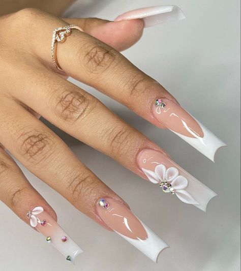 Quinceanera Nails, Easy Nails, Her Nails, French Acrylic Nails, Long Acrylic Nails Coffin, Acrylic Nails Coffin Pink, Unique Acrylic Nails, Long Square Acrylic Nails, Acrylic Nails Coffin