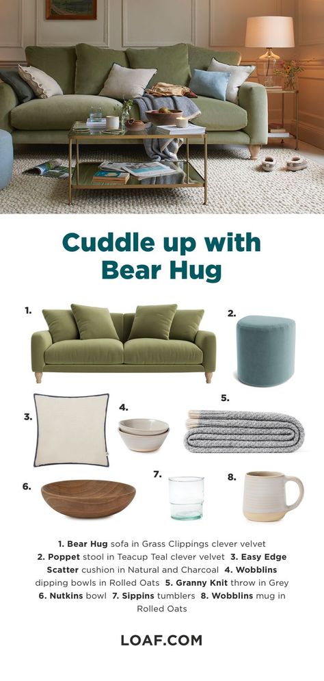 For squishy, relaxed and deep sofas, think Loaf. For Loafy wares to help you ease off the throttle and enjoy life in the slow lane, head over to Loaf.com and get cosy. Loaf Bear Hug Sofa, Loaf Sofa Living Room, Country Lounge, Loaf Sofa, Snug Room, Deep Sofa, Room Stuff, Bear Hug, Living Room Inspo