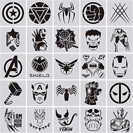 ​﻿﻿﻿﻿Amazon.com : Madelyn Superhero Stencils Painting on Wood - 16 Pcs Painting Stencil Superhero Avatars and Logo Stencils Something Things to Decorate Cookies, etc. : Arts, Crafts & Sewing Superhero Stencils, L D Logo, Superhero Template, Avengers Logo, Painting Tool, Stencils For Painting, D Logo, Drawing Stencils, T Shirt Painting