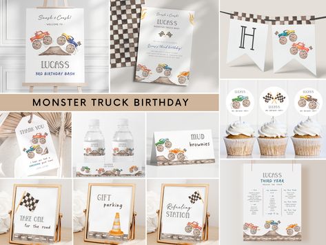 Editable Monster Truck Birthday Party Bundle - Any Age Birthday Invitation + Party Decor Bundle DIGITAL DOWNLOAD DEMO LINK- Try before you buy! Copy & Paste link into your browser ►https://www.corjl.com/d/CE315 Truck Party Decorations, Monster Truck Birthday Party, Truck Birthday Party, Monster Truck Party, Monster Trucks Birthday Party, Birthday Packages, Monster Truck Birthday, Trucks Birthday Party, Truck Party