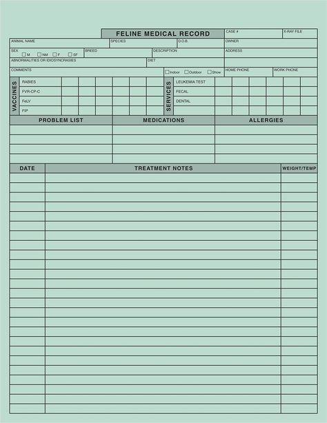 PRICES MAY VARY. Feline Medical Record Form are green and 8-1/2"W x 11"H Perfect for Veterinary Medical Records Printed on 2-Sided, Heavy 100lb Stock for durability Proudly Made in the USA Tabbies is Family Owned & Operated Since 1956 Medical Records, Made In The Usa, Feline, Siding, Medical, Green, Quick Saves