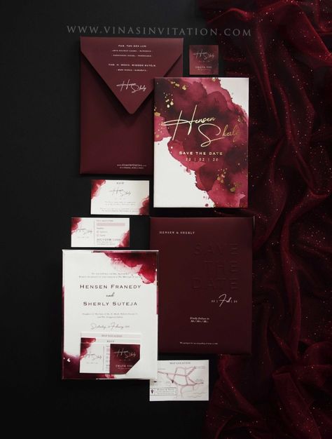 Wedding Maroon Theme, Wedding Invitations Maroon, Undangan Pernikahan Elegant, Maroon Wedding Invitations, Maroon Wedding Theme, Cherry Blossom Wedding Theme, Wedding Illustration Card, Red And White Wedding, Wedding Vow Renewal Ceremony