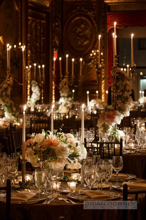 Elegant Art Deco Wedding, Candlelight Wedding Reception Centerpiece Ideas, Traditional Wedding Florals, Classic Traditional Wedding Theme, Victorian Wedding Table Setting, Silver Platter Centerpiece, Xv Aesthetic, Antique Wedding Decor, Wedding Venue Dark Academia