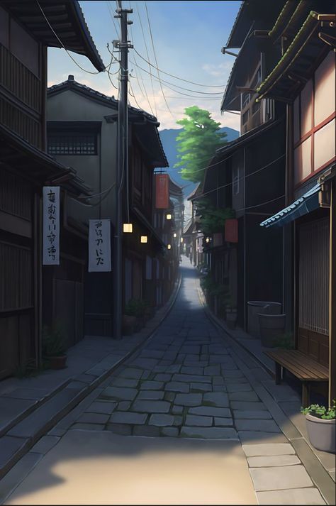 Anime Town Aesthetic, Aesthetic Anime Place, Anime Town, All Aesthetic, Town Aesthetic, Aesthetic Place, Anime Places, Anime Designs, Kimono Japan