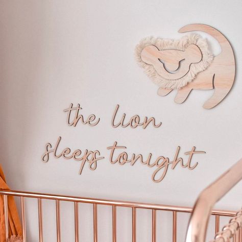 The Lion Sleeps Tonight Wall Script - Lulu Babe Lion Nursery Ideas, The Lion King Nursery Theme, Nursery Ideas Lion King, Lion King Baby Room Ideas Themed Nursery, Lion King Baby Nursery, Lion King Nursery Ideas, Animal Kingdom Nursery, Lion Nursery Theme