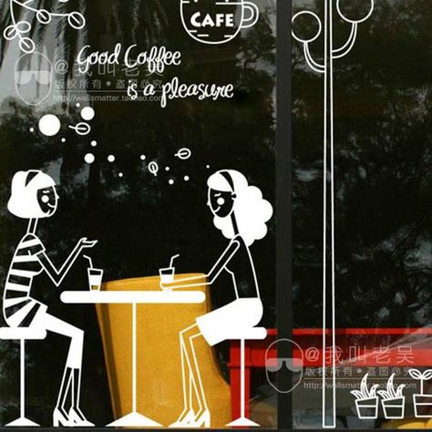 Online Shop Coffee Shop Sticker Girl Milk tea Decal Cafe Cup Poster Vinyl Art Wall Decor Mural Decoration Bread Coffee Break Glass Decals | Aliexpress Mobile Glass Sticker Design, Cafe Ice Cream, Cafe Window, Cafe Wall Art, Shop Window Stickers, Girl Decals, Cafe Shop Design, Shop Front Signage, Cafe Wall