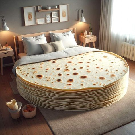 Tortilla toss and turn: When you're so hungry you can't decide between sleep and a snack 😂 Ugly Bedroom, Unusual Beds, Funny Furniture, Luxury Homes Exterior, Boy Toddler Bedroom, So Hungry, Unique Bedroom, Childrens Bathroom, Dream Interior