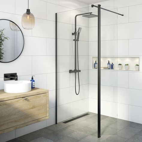 Wet Room Shower Screens, Black Profile, Walk In Shower Enclosures, Wet Room Screens, Wet Room Shower, New House Bathroom, Unique Shower, Wet Room, Room Screen