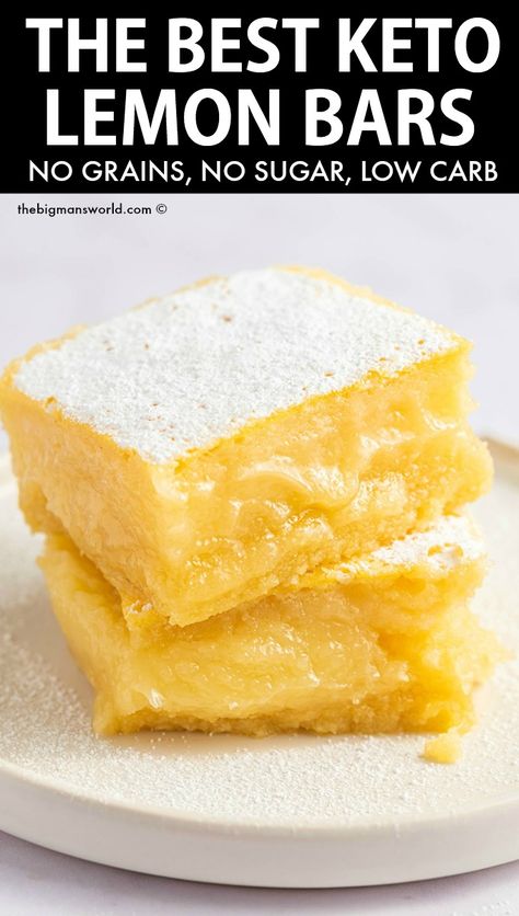 Keto Lemon Bars with a buttery almond flour shortbread and topped with a creamy lemon filling, baked to perfection! Sugar free and low carb, they only need 6 ingredients to make! Low Carb Lemon Bars, Keto Lemon Bars, Almond Flour Shortbread, Dolce Poche Calorie, Galletas Keto, Lemon Bar, Breakfast Low Carb, Postre Keto, Baking Soda Beauty Uses