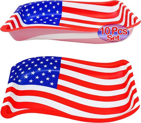 AnapoliZ 4th of July Serving Trays | 10 Pcs Plastic USA Flag Snack Trays | Patriotic Party Decorations | USA Party Serving Platter | American Celebration Serveware | USA Game Day Party Decoration Patriotic Party Decorations, America Themed Party, American Themed Party, Patriotic Decorations Party, Snack Trays, Usa Party, Party Serving, American Theme, Blue Flag