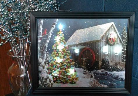 Diy Lighted Canvas, Light Up Picture Frame Diy, Light Up Canvas Christmas, Lighted Picture Frame Diy, Light Up Canvas Art, Light Up Picture Frame, Christmas Pictures With Lights, Church Ornaments, Lighted Canvas Pictures