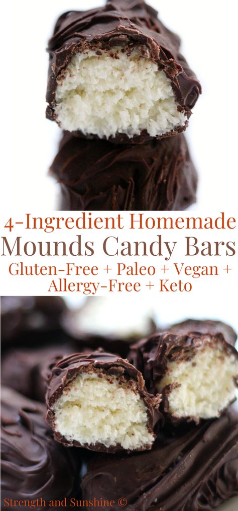 Homemade Mounds, Mounds Bars Recipe, Mounds Bars, Mounds Candy, Paleo Candy, Mounds Bar, Candy Bar Recipe, Coconut Chocolate Bars, Low Carb Candy